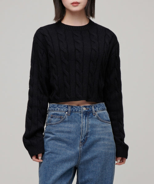 MUSINSA STANDARD WOMAN MUSINSA STANDARD WOMAN Women's Angora Blend Cable Crop Knit Black