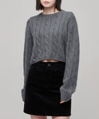MUSINSA STANDARD WOMAN MUSINSA STANDARD WOMAN Women's Angora Blend Cable Crop Knit [Medium Gray]