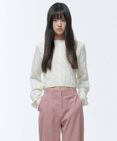 MUSINSA STANDARD WOMAN MUSINSA STANDARD WOMAN Women's Angora Blend Cable Crop Knit [Size]