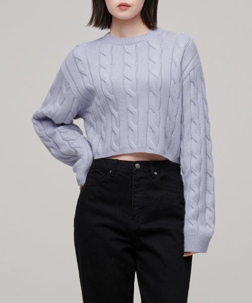 MUSINSA STANDARD WOMAN MUSINSA STANDARD WOMAN Women's Angora Blend Cable Crop Knit Light Purple
