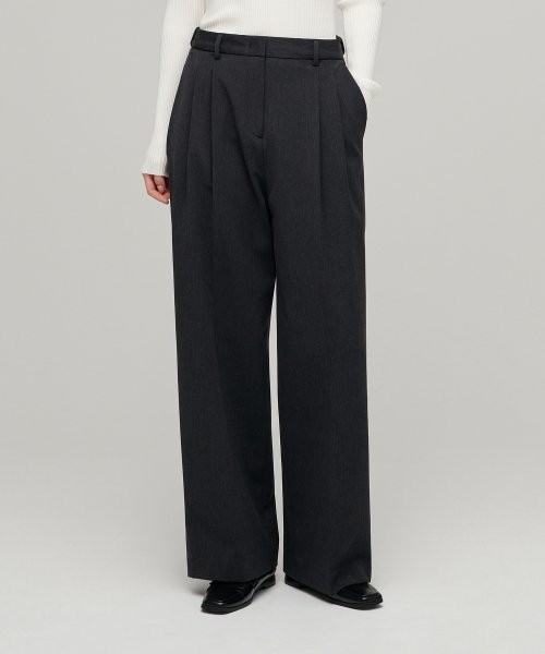 MUSINSA STANDARD WOMAN MUSINSA STANDARD WOMAN Slacks High Waist Wide [Charcoal Gray]