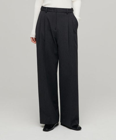MUSINSA STANDARD WOMAN Slacks High Waist Wide [Charcoal Gray]