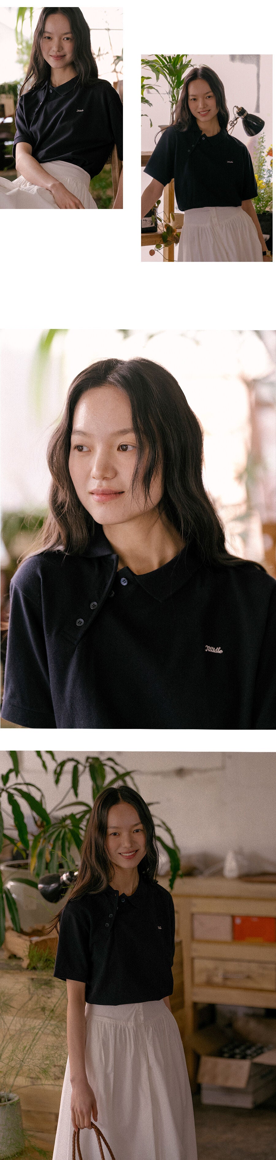 TILLIDIE Unbalanced collar button t-shirt TISU01TS15_Navy