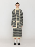 EENK EENK VINKLING Gingham Check Knit Midi Cardigan - Black/Ivory