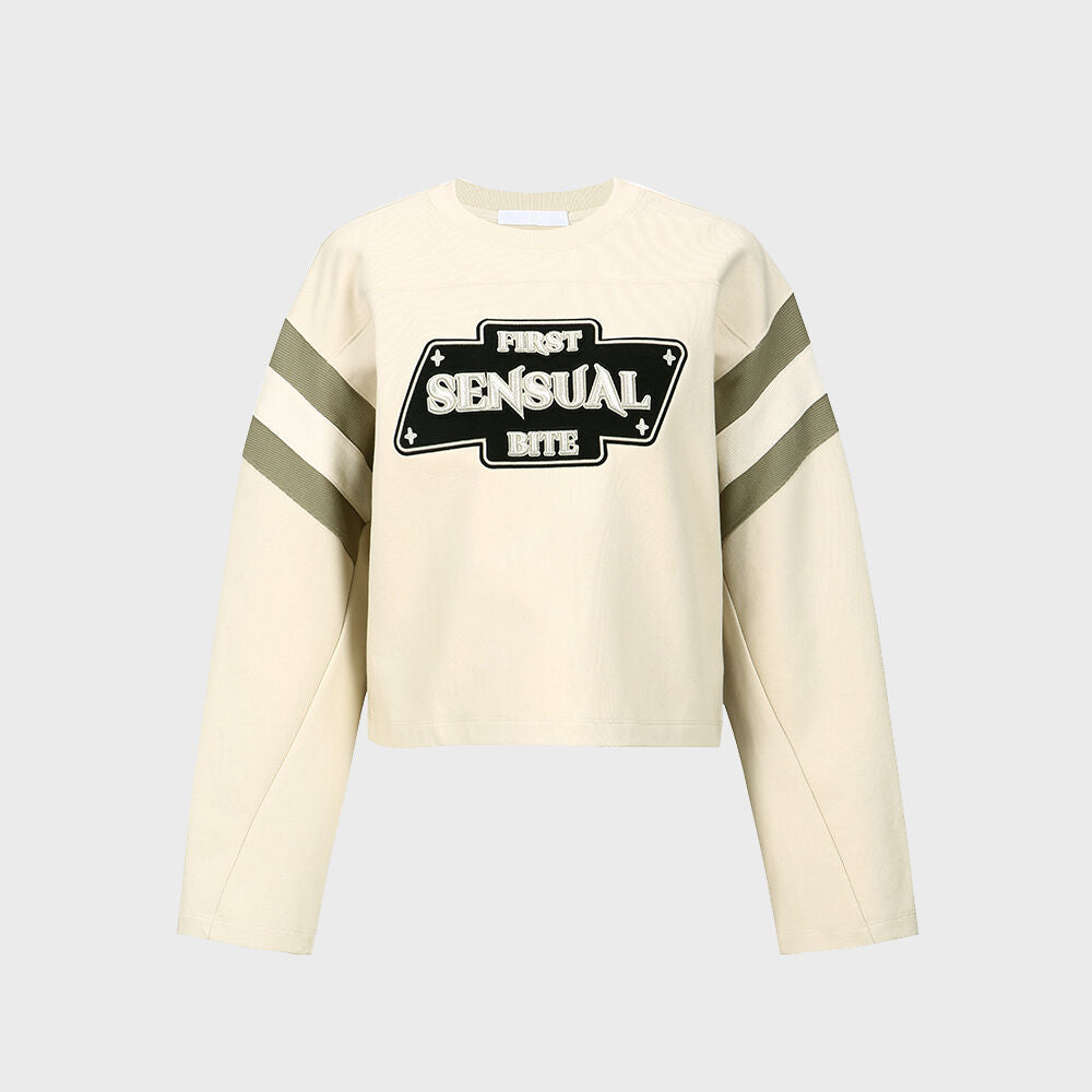 YCH SENSUAL-PRINT CROPPED SWEATSHIRT CREAM (W23TO906CR)