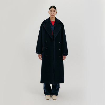 Oversized Long Peacoat - Navy