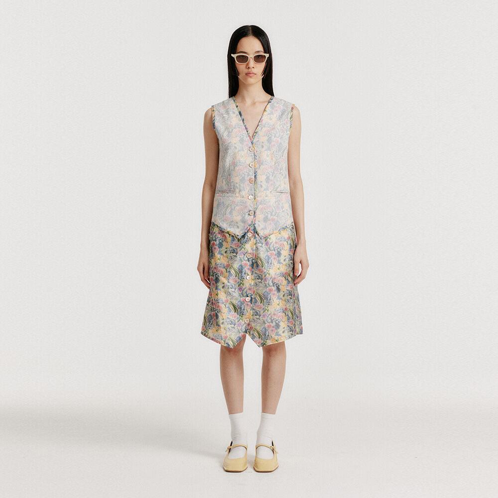 EENK YULIN Layered Vest Dress - Cream/Blue Multi