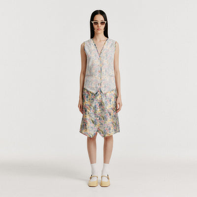 YULIN Layered Vest Dress - Cream/Blue Multi
