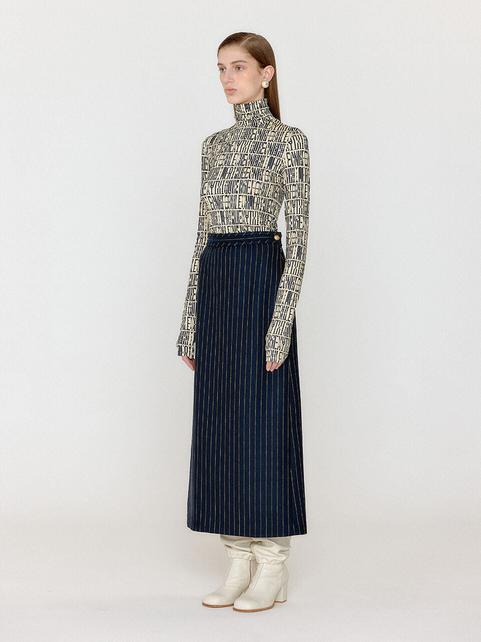 EENK EENK VOL Pattern Turtleneck Top - Ivory/Black