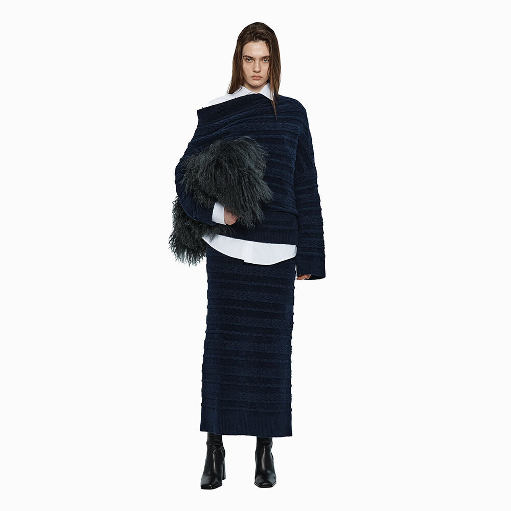 YCH UNBLANCE NECK KINT TOP NAVY (W24KT9011NV)