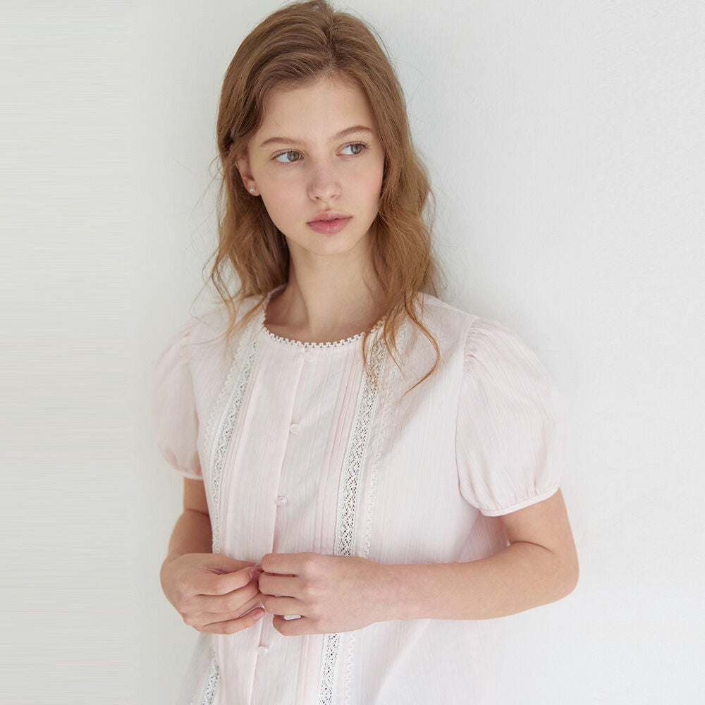 NONLOCAL Ellie Lace Pintuck Blouse - Light Pink