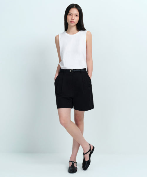 MUSINSA STANDARD WOMAN MUSINSA STANDARD WOMAN Women's Two-Tuck Wide Chino Shorts (Black)