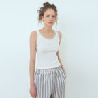 ETMON Lace Ribbed Sleeveless Top, White