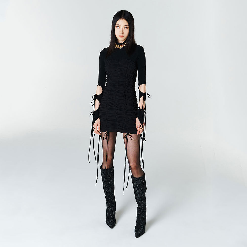 YCH LACE-UP DETAILED DRESS BLACK (F23DJ604BK)