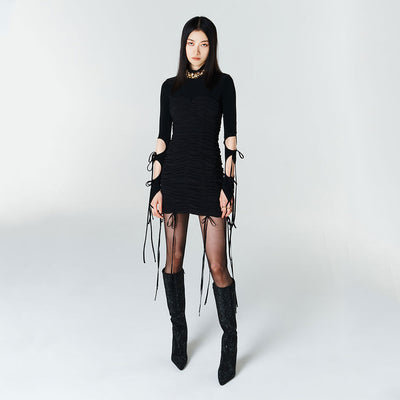 LACE-UP DETAILED DRESS BLACK (F23DJ604BK)