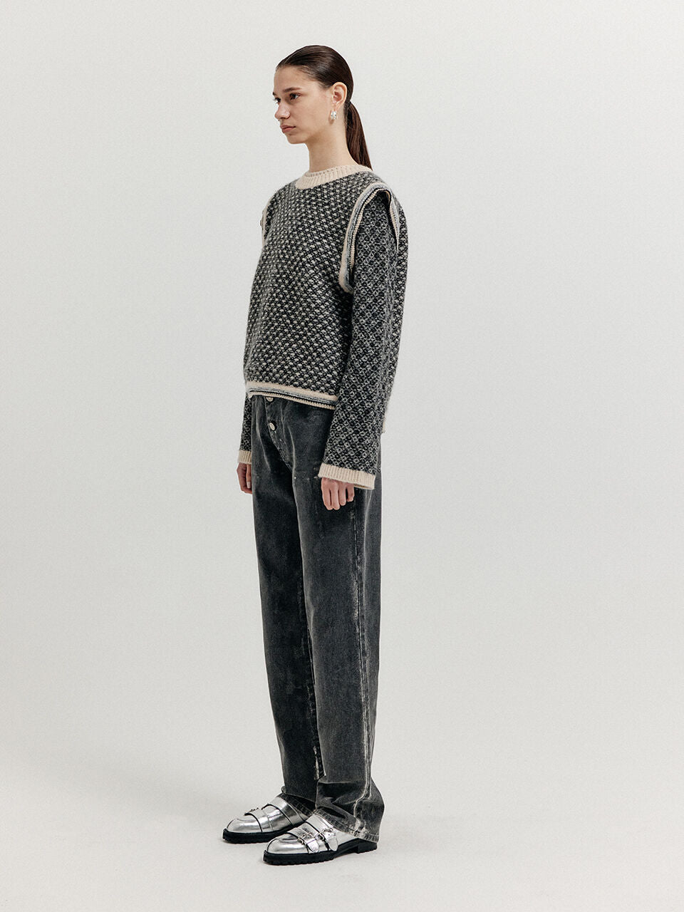 EENK EENK XITA Jacquard Knit Vest - Black/Ivory