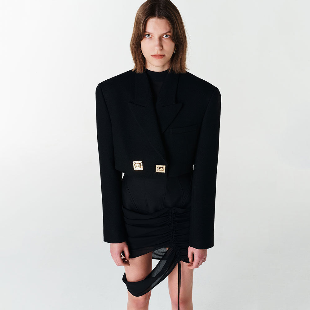 YCH CROPPED WOOL JACKET BLACK (F23JK102BK)