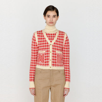 EENK VITA Gingham Check Knit Vest - Red/Ivory