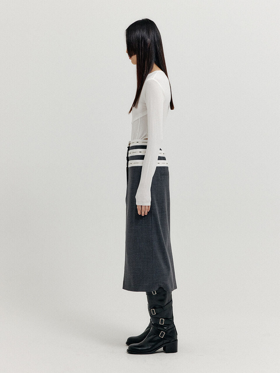 EENK EENK XETTE Waistband Layered Midi Skirt - Dark Grey