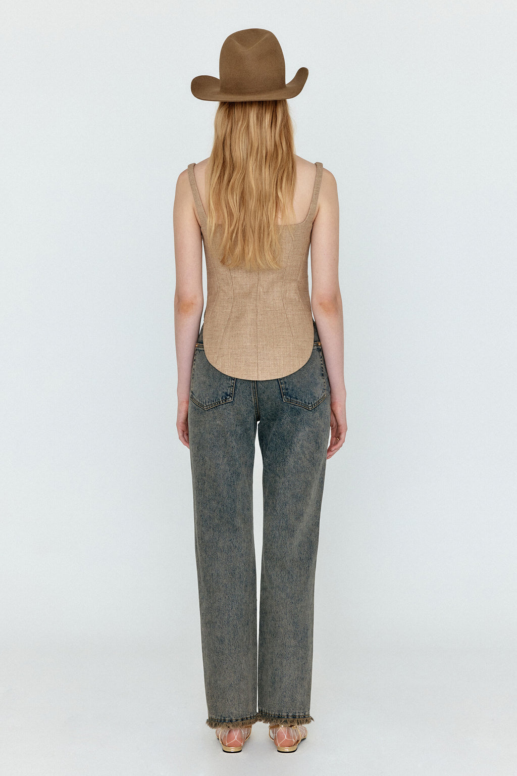 EENK EENK WENEVA Asymmetric Front Denim Pants - Khaki Blue