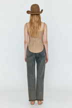 EENK EENK WENEVA Asymmetric Front Denim Pants - Khaki Blue