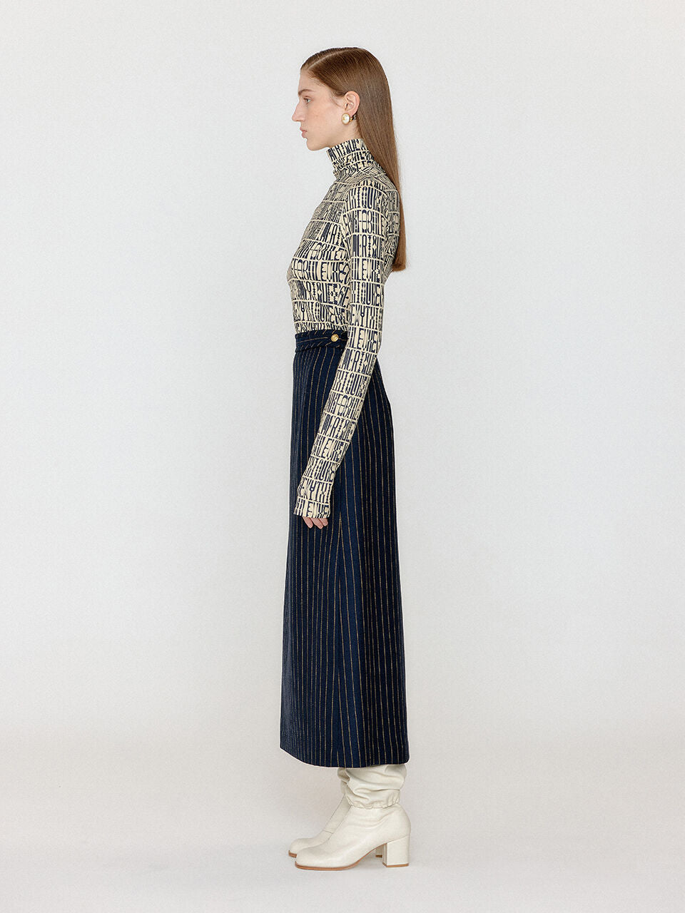 EENK EENK VOL Pattern Turtleneck Top - Ivory/Black