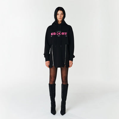 ESCORT-PRINT CUT-OUT DETAILED HOODIE BLACK (F23TO907BK)