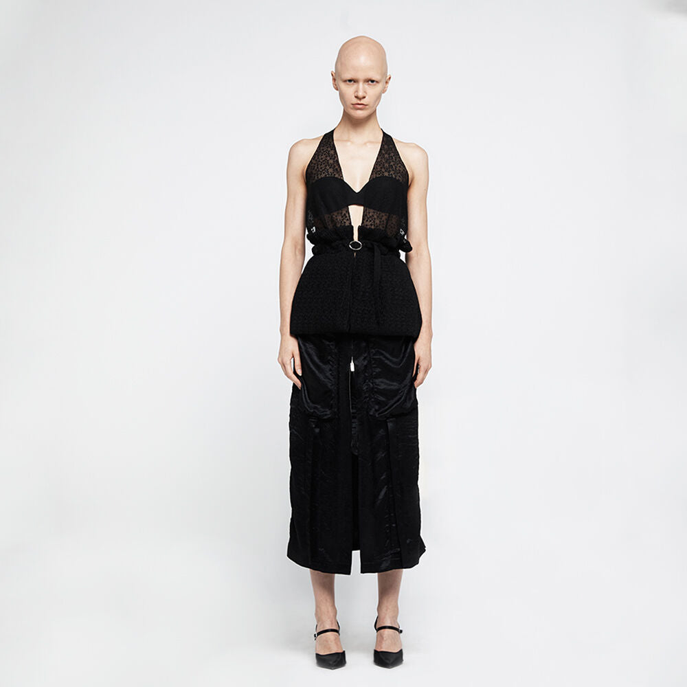 YCH OPEN BACK PLEATS VEST BLACK (R25VT3011BK)