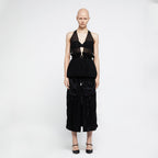 YCH OPEN BACK PLEATS VEST BLACK (R25VT3011BK)