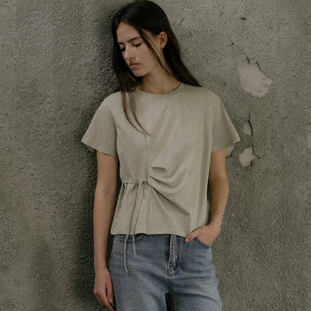 KNOWN BETTER Side tuck strap T-shirt [KNSS03TS09]_Mint beige