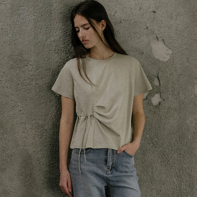 Side tuck strap T-shirt [KNSS03TS09]_Mint beige
