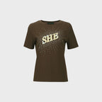 YCH SEQUINNED SHE-PRINT T-SHIRT BROWN (W23TO912BR)