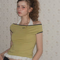 TWEE Epiton color combination off-shoulder T-shirt