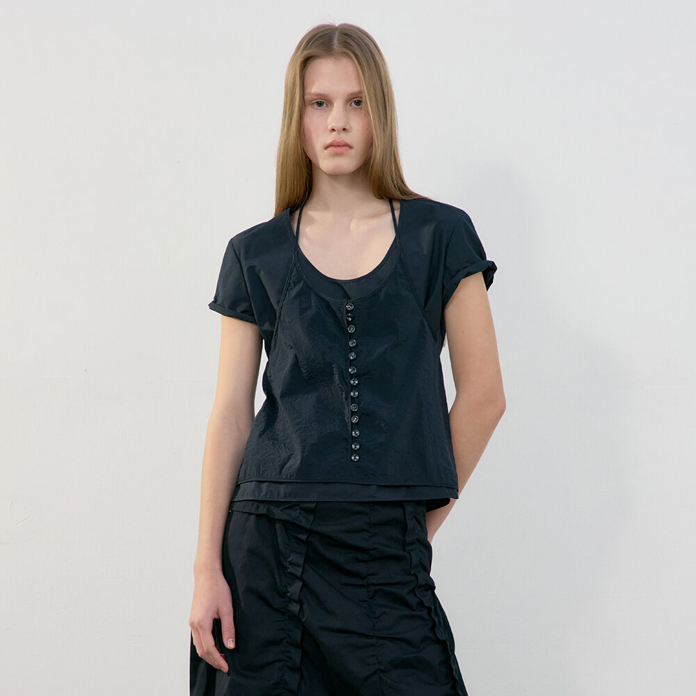 LOW CLASSIC U-NECK LOGO BLOUSE_BLACK_LW251BL04BK