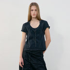 LOW CLASSIC U-NECK LOGO BLOUSE_BLACK_LW251BL04BK