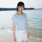 RoséFrantz Round Collar Short Sleeve Blouse [Sky Blue]