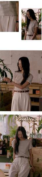 TILLIDIE Bunny half sleeve volume ringer t-shirt_Melange