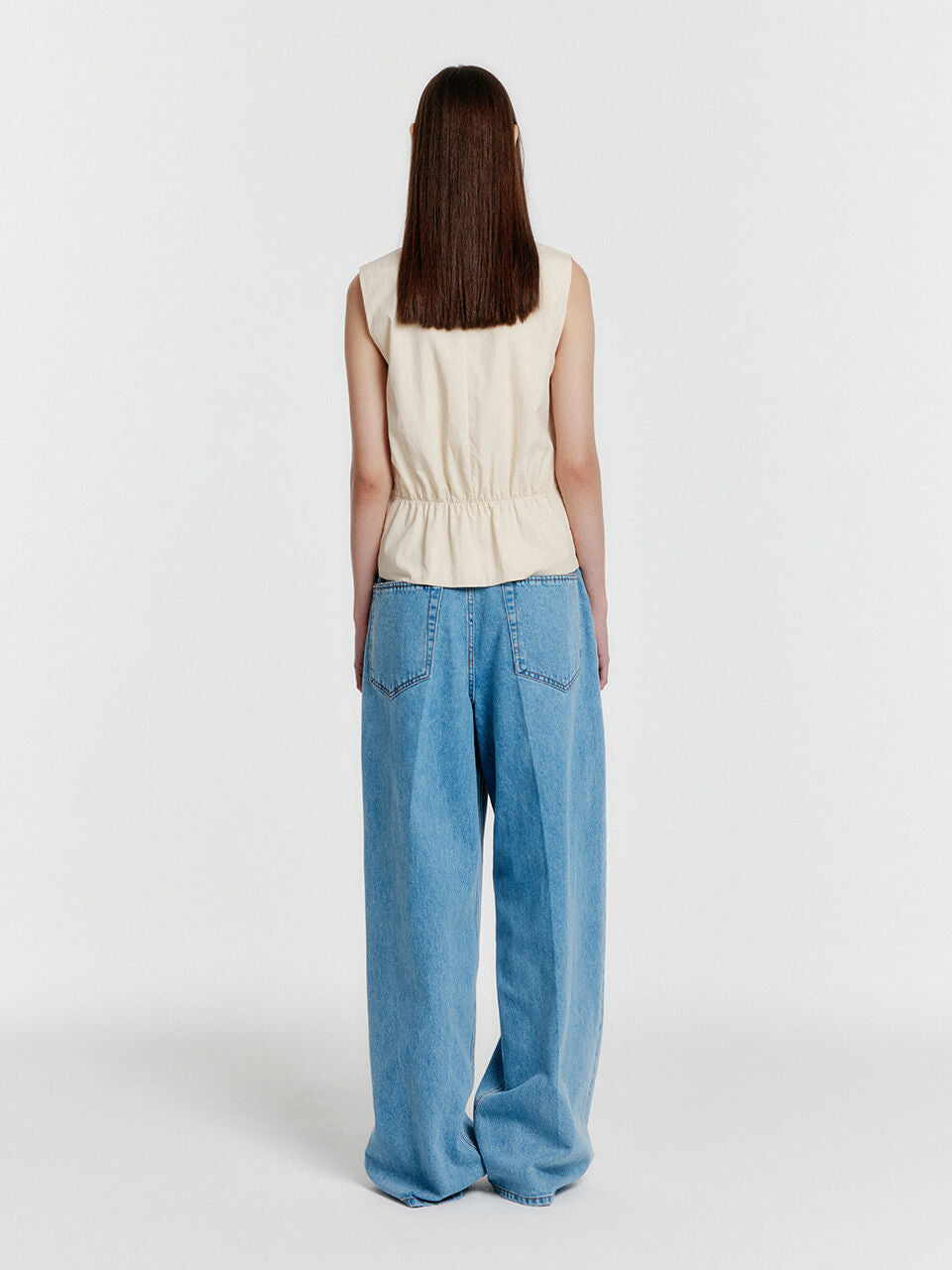 EENK YJEAN Folded Front Wide Denim Pants - Blue