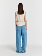 EENK YJEAN Folded Front Wide Denim Pants - Blue