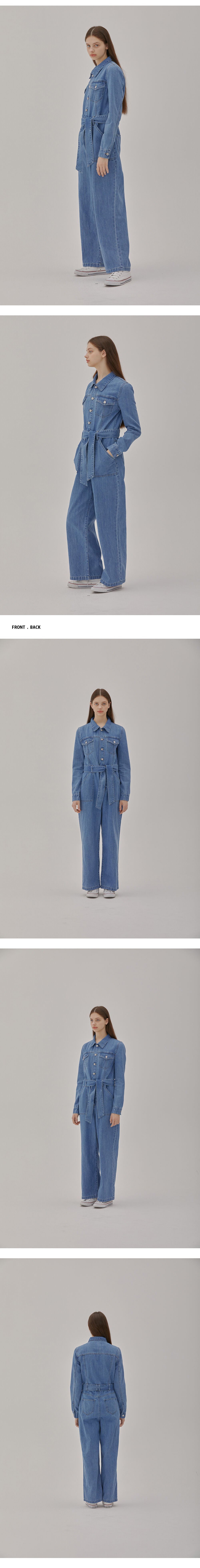 RYUL+WAI: DENIM BELT JUMPSUIT BLUE