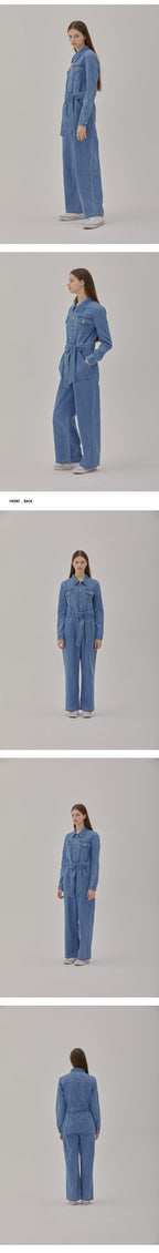RYUL+WAI: DENIM BELT JUMPSUIT BLUE