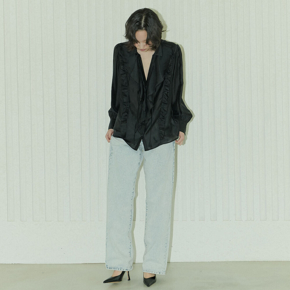 SALON DE SEOUL for women Ruffle Feminine Tie Blouse - Black