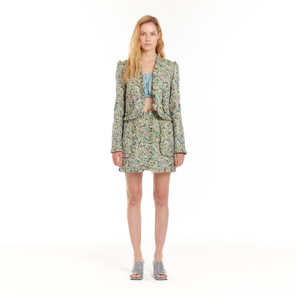 EENK UTO Frilled Mini Skirt - Green/Yellow Multi