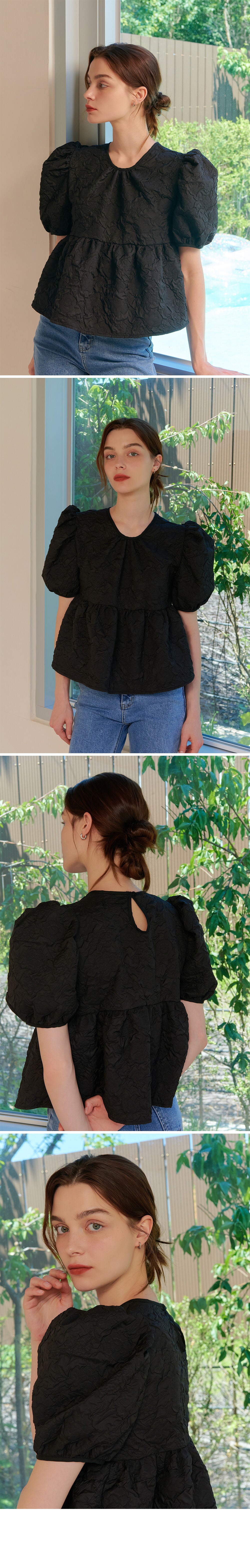 CAMINO Summer puff short sleeve blouse black