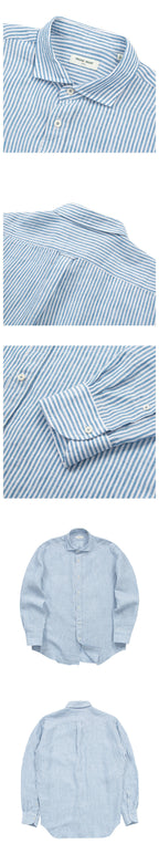 PRODE SHIRT [Regular] L-460 Vintage Linen Striped Shirt (Blue)