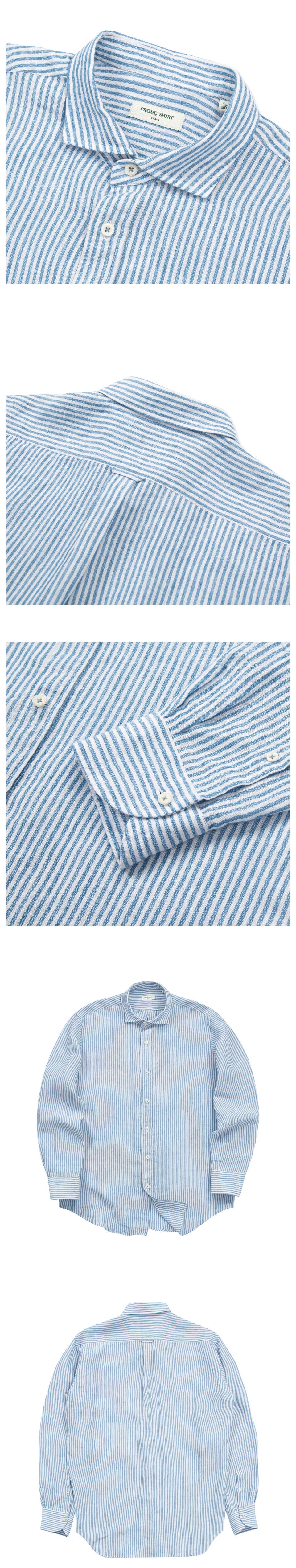 PRODE SHIRT [Regular] L-460 Vintage Linen Striped Shirt (Blue)