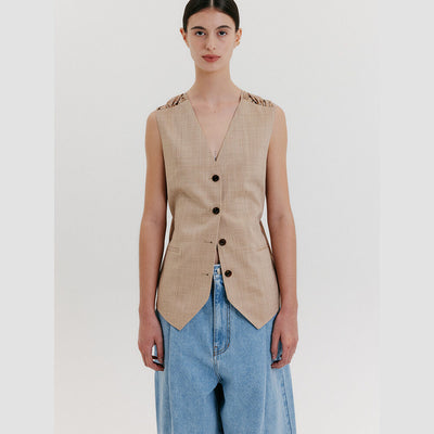 Back Knotted Vest - Beige