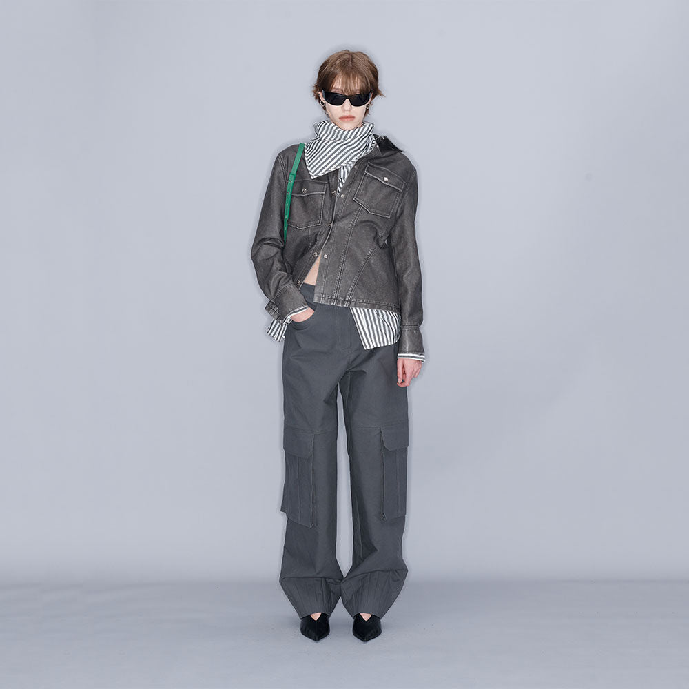 YCH LEATHER SHIRT GREY (W23BL301GY)