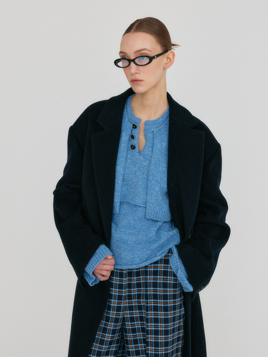 EENK ZONNE Cropped Knit Cardigan - Blue