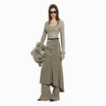 YCH SLIT DETAIL BELTED FLAIR SKIRT KHAKI (W24SK6061KK)